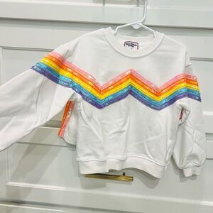 White Kids Sweatshirt with Rainbow Sequin Design